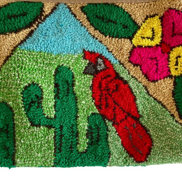 Wapa Handmade Looped Yarn Tapestry Bag Bright Floral Cacutus Bird Motif Tassels - Picture 4 of 8